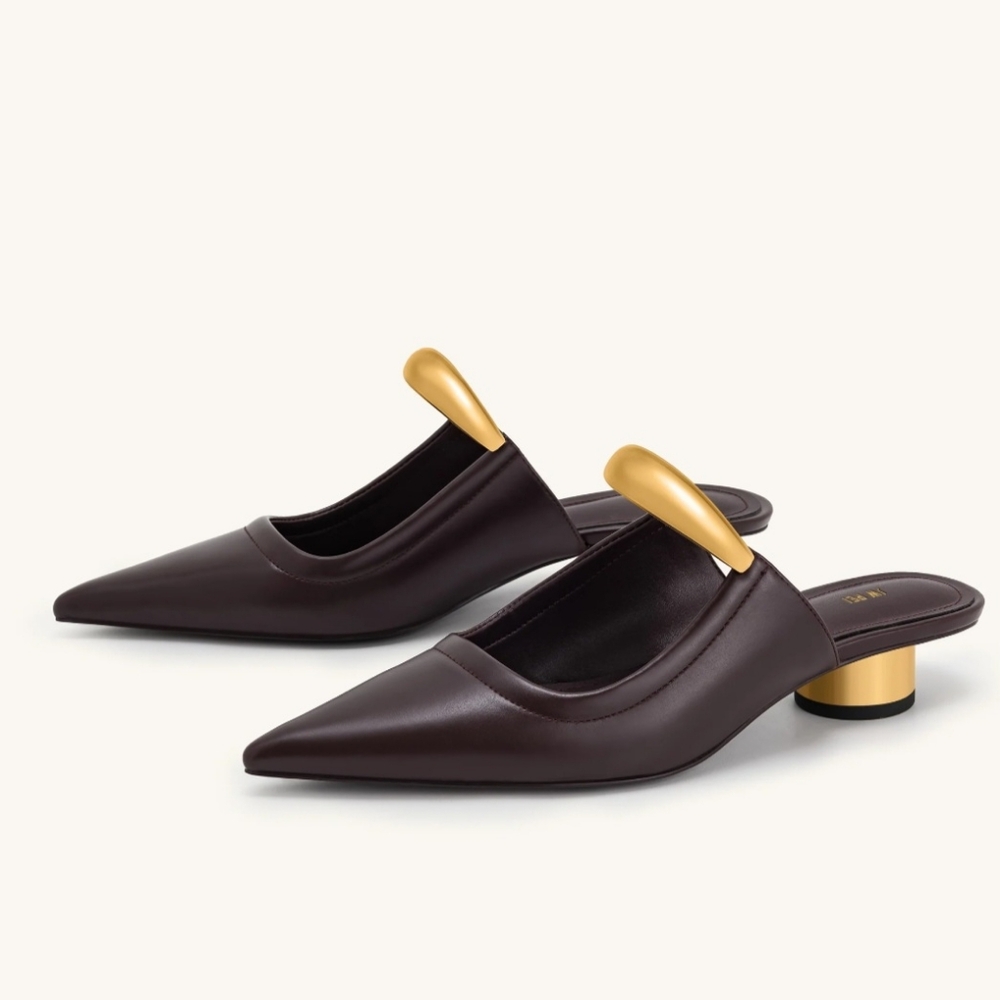 JW PEI Helena Pierced Mules, Burgundy